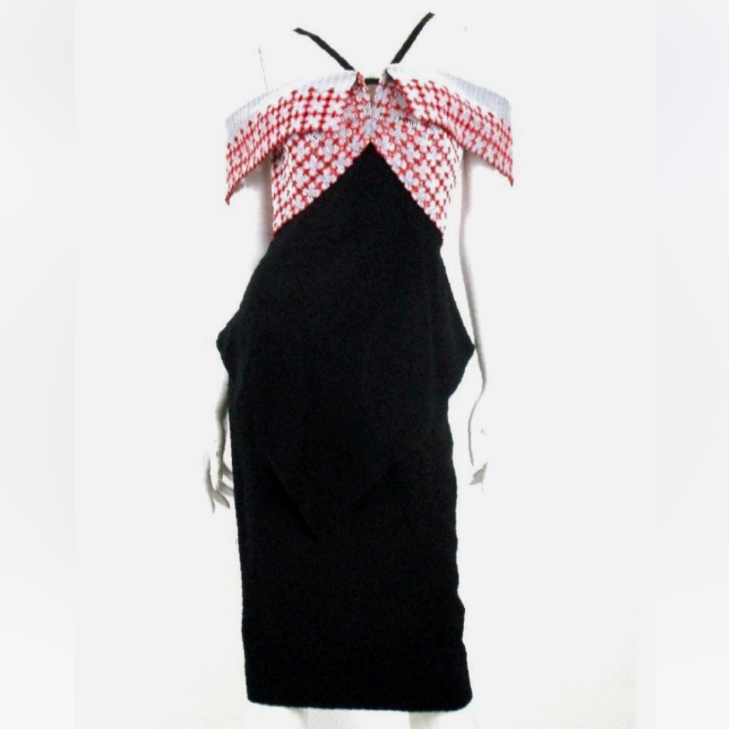 Roland Mouret Black Crepe Embroidered Off The Shoulder Sheath Dress